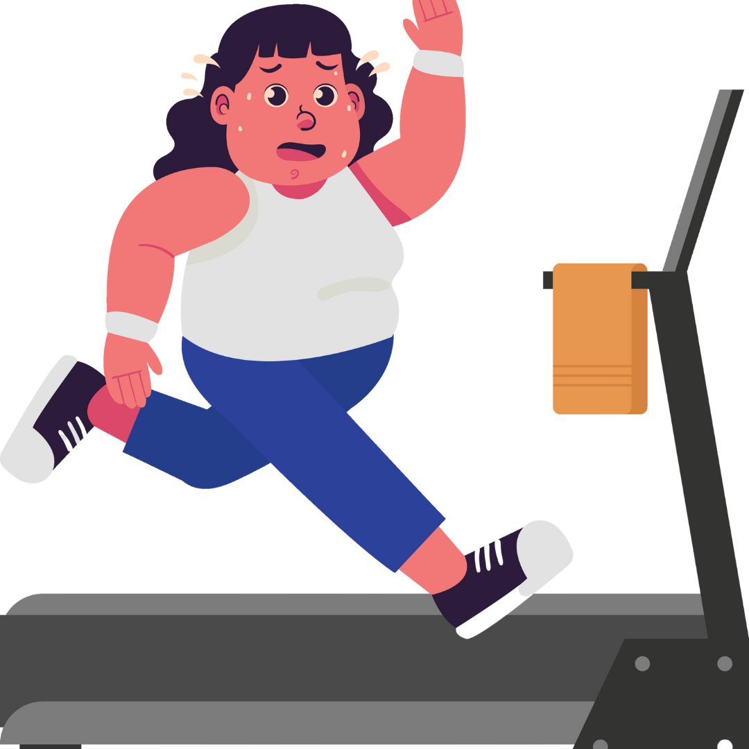 Fat person running on a treadmill